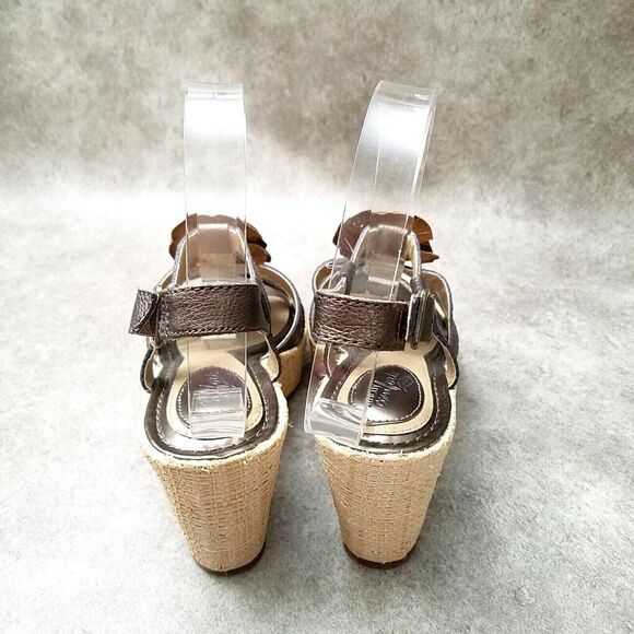 Strictly Comfort Womens F14617 Sz 6.5 M Brown Strappy 3.5" Wedge Sandals Flower - Picture 9 of 11